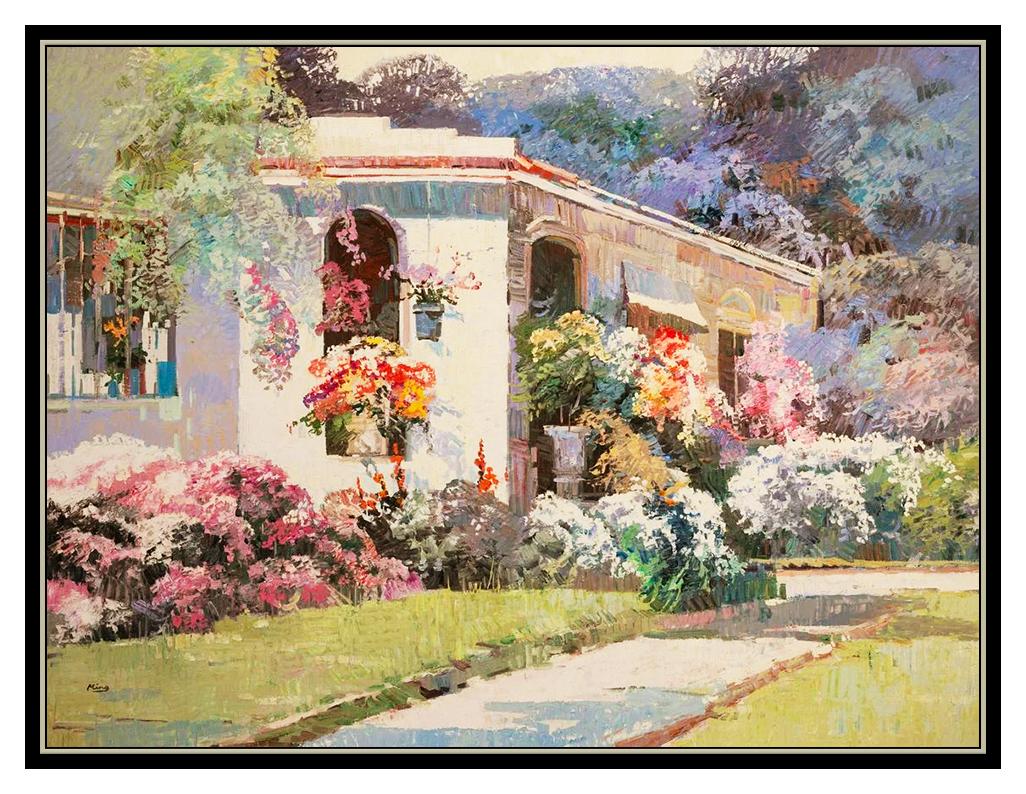 Ming Feng Original Large Oil Painting On Canvas Signed Flower Garden Framed Art For Sale 2