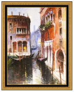 Claudio Simonetti Oil Painting On Board Original Signed Venice Canal Cityscape