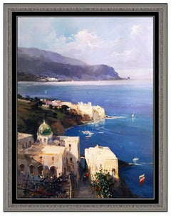 Vintage Claudio Simonetti Original Painting Seascape Landscape Signed Oil On Board Art