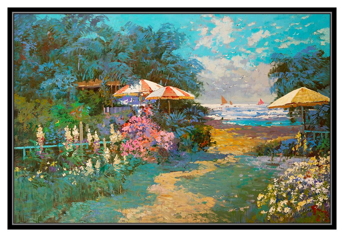 Ming Feng Oil Painting On Canvas Signed Landscape Large Original Ocean Landscape For Sale 2