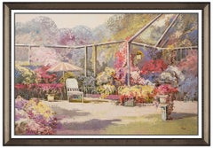 Ming Feng Rare Original Oil Painting On Canvas Signed Large Floral Garden Art