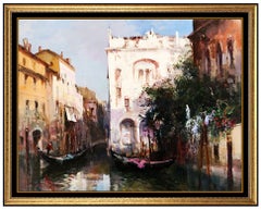 Claudio Simonetti Oil Painting On Board Signed Italian Venice Cityscape Canal