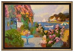 Ming Feng Large Original Painting Oil On Canvas Floral Landscape Ocean Artwork