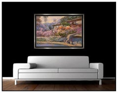 Ming Feng Large Original Oil Painting On Canvas Signed Ocean Seaside Framed Art