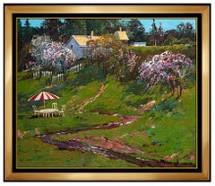 Ming Feng Original Painting On Canvas Signed Landscape Floral Framed Artwork SBO