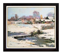 Ming Feng Original Oil Painting On Canvas Signed Winter Landscape Framed Artwork