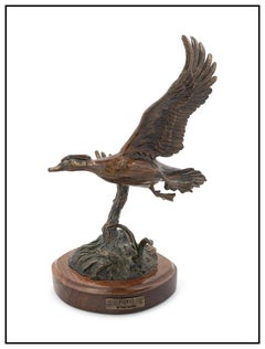 Carl Wagner Original Bronze Sculpture Signed Fly Way Duck Bird Animal Wildlife