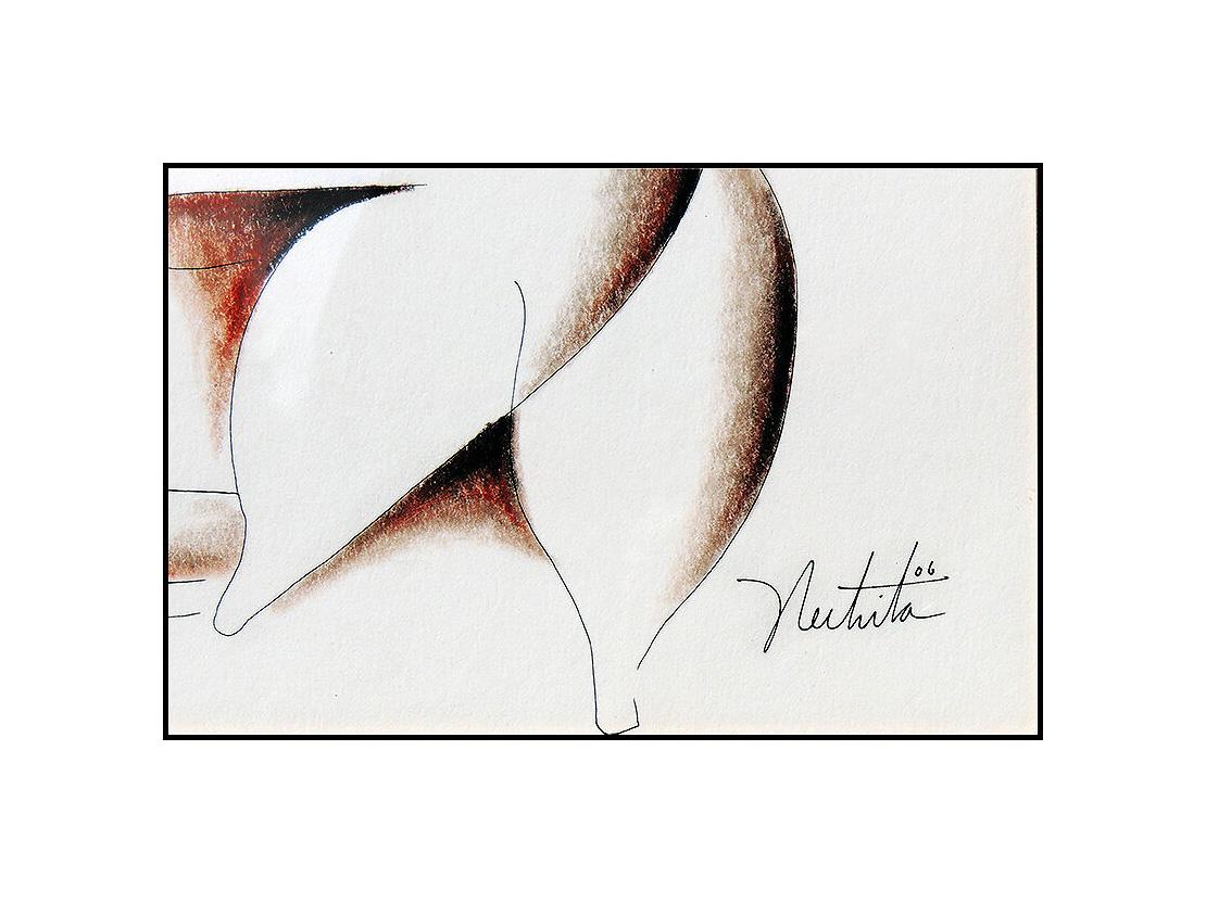 Alexandra Nechita Original Drawing Signed Cubism Portrait Petite Picasso Artwork For Sale 1