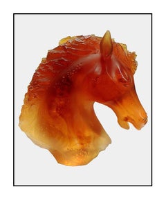 Jean Daum Pate De Verre Andalusian Horse Head Sculpture Signed French Glass Art