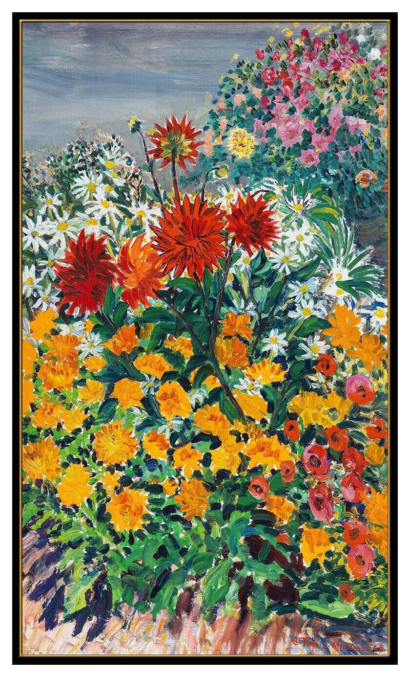 Thomas Macaione Original Large Oil Painting On Board Signed Still Life Flower - Brown Landscape Painting by Thomas S. Macaione
