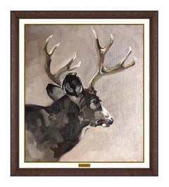George Browne Original Oil Painting on Canvas Board Animal Wildlife Deer Signed