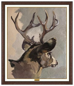George Browne Original Oil Painting Animal Wildlife Buck Deer Signed Artwork SBO