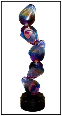 Dino Rosin Original Hand Blown Glass Sculpture Balancing Rocks Large Signed Art