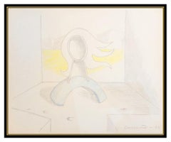 Mario Carreno Colored Pencil Drawing Original Signed Modern Abstract Framed Art