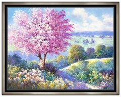 Charles Zhan Large Original Painting OIl On Canvas Signed Floral Landscape Art