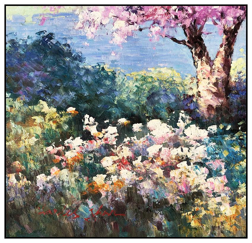 Charles Zhan Large Original Painting OIl On Canvas Signed Floral Landscape Art For Sale 2