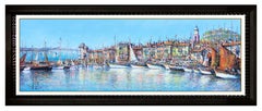 Guy Dessapt Original Painting Large Oil On Canvas French Landscape Harbor Art
