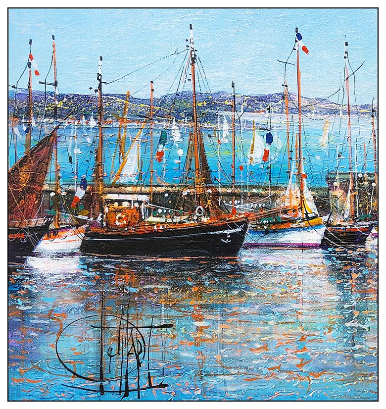 Guy Dessapt Original Painting Large Oil On Canvas French Landscape Harbor Art 3