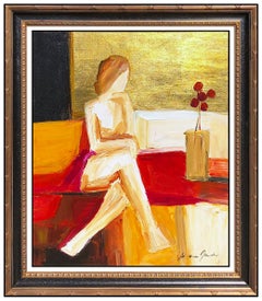 Adriana Naveh Acrylic Painting On Board Original Signed Female Floral Still Life