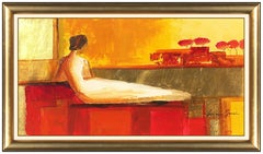 Adriana Naveh Large Original Painting On Board Female Portrait Framed Signed Art