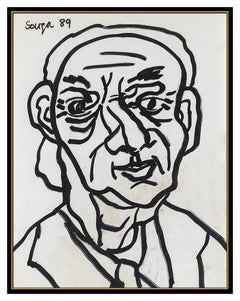 Francis Newton FN Souza Original Ink Drawing Male Portrait Signed Framed Artwork
