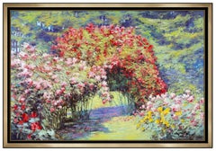 Charles Zhan Original Oil Painting On Canvas Signed Large Floral Garden Scene