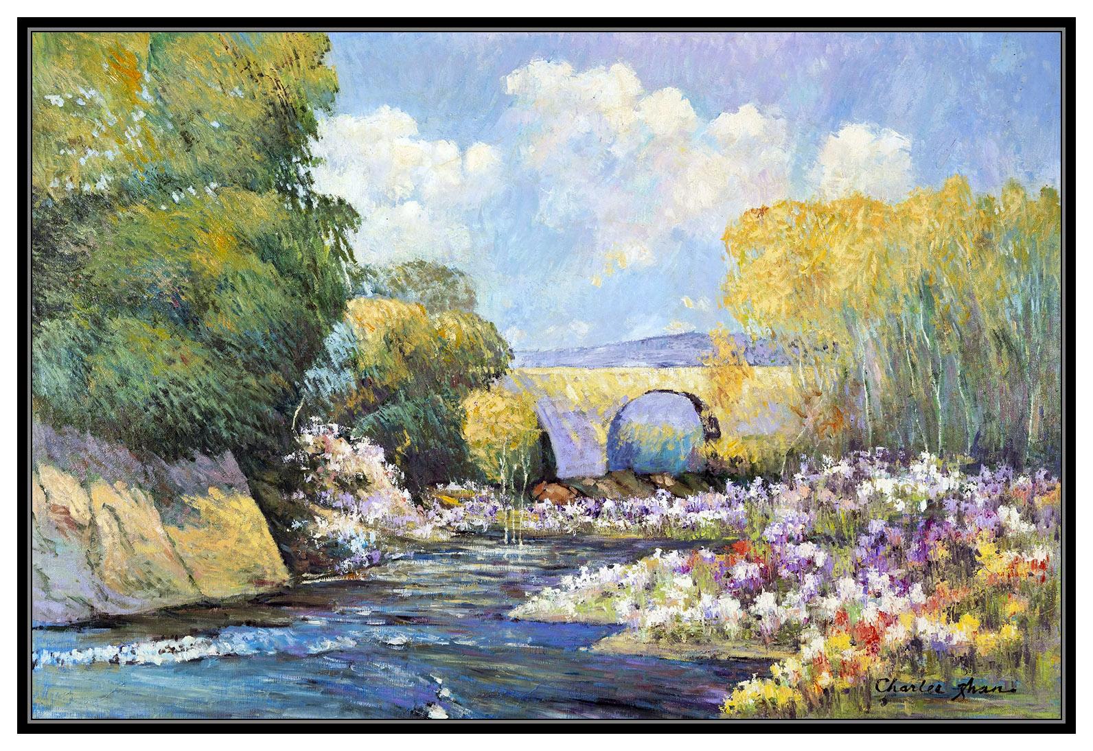 Charles Zhan Original Landscape Painting Oil On Canvas Signed Large Floral Art For Sale 1