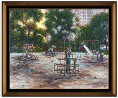 Wendell Hall Oil Painting On Canvas Signed Chicago Cityscape Child Portrait Art