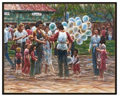 Wendell Hall Original Large Oil Painting On Canvas Signed Children Portrait Art
