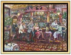 Valery Tsarikovsy Tsar Large Painting On Canvas Signed Bar Scene Lounge Artwork