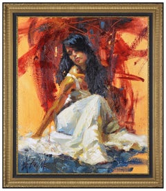 Henry Asencio Oil Painting On Board Signed Large Original Female Portrait Framed