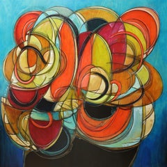 A Look Back To Forward  (Abstract Painting on Panel Bright Colors Organic Shape)