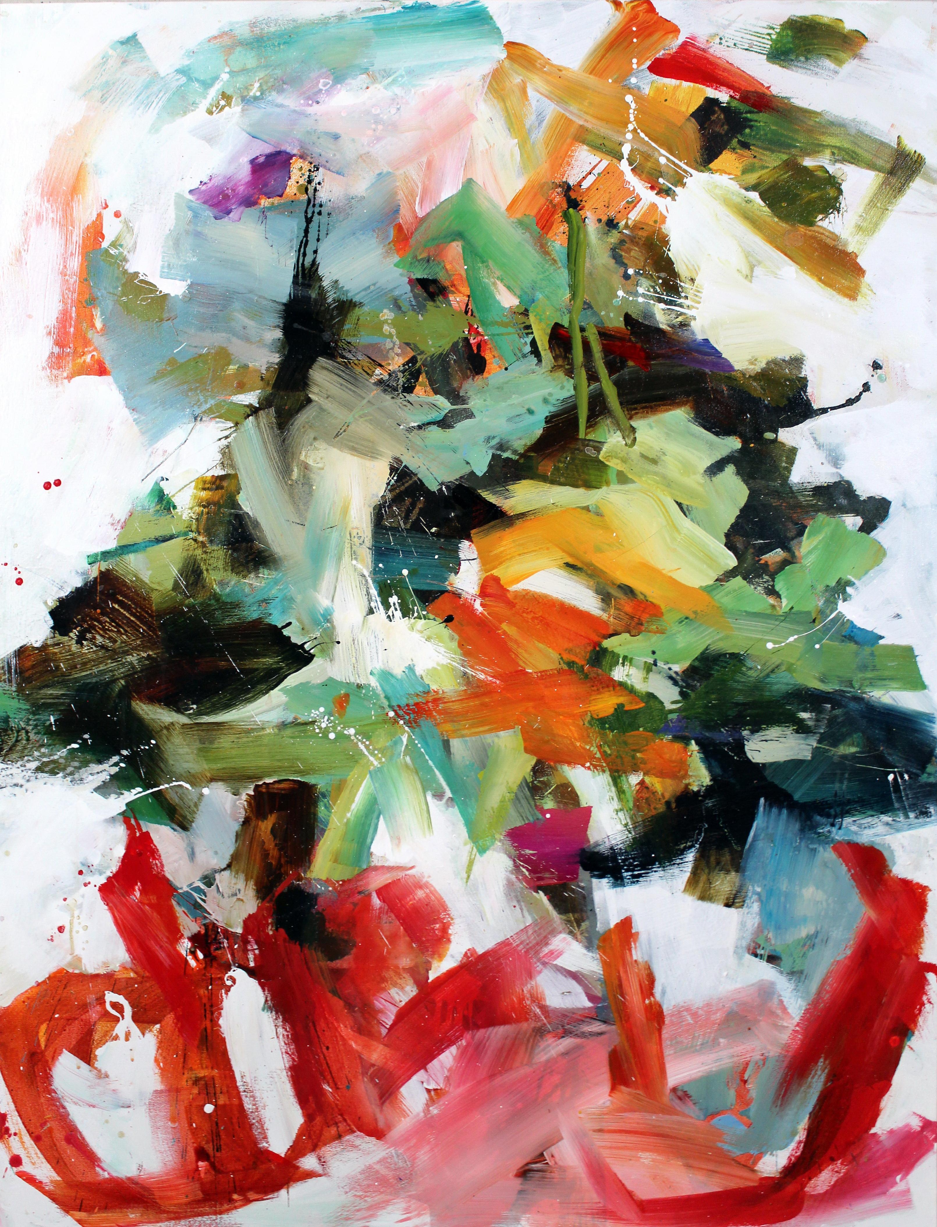 Conn Ryder  Abstract Painting - Calm Down, My Ass! (Abstract expressionist with bright vivid colors on canvas)