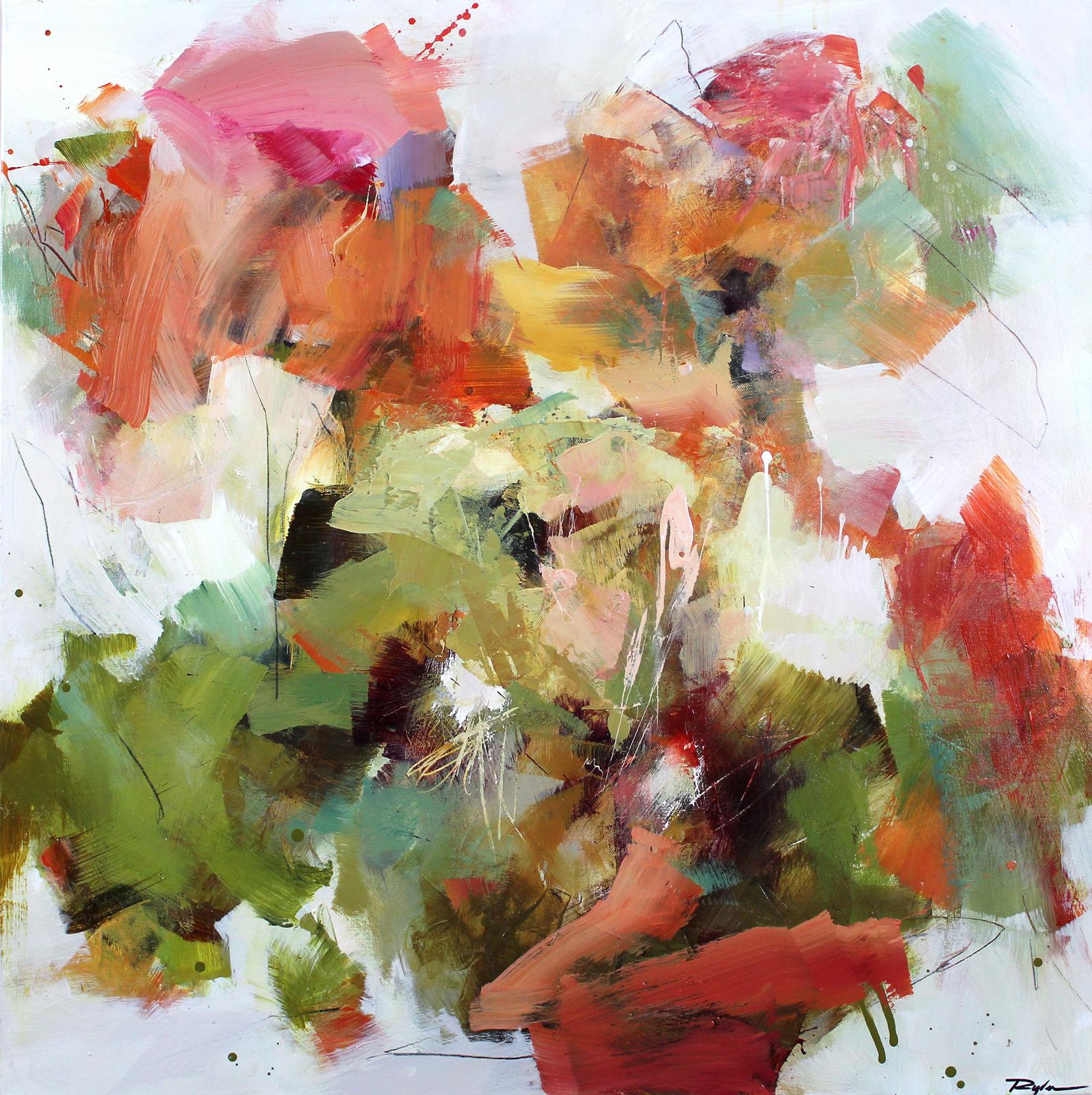 Conn Ryder  Abstract Painting - At First Blush  (Abstract expressionist bright vivid canvas painting)