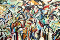 Flushing the Birds (Abstract expressionist large acrylic on canvas painting)