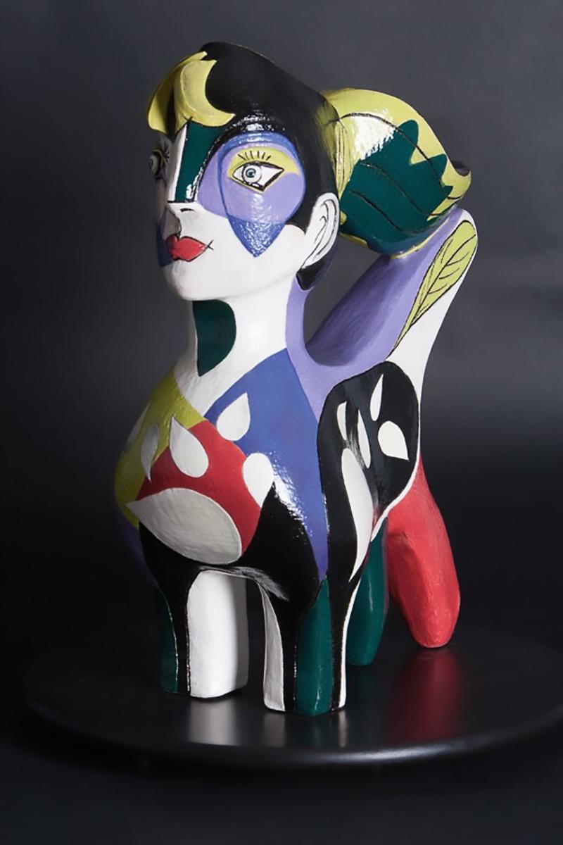 Annick Ibsen  Figurative Sculpture - The Experimenter (Cubism ceramic sculpture based on Enneagram personalities)