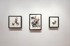 Rooster Smorgasbord (Ceramic tablet work with Italian sgraffito rooster, framed)