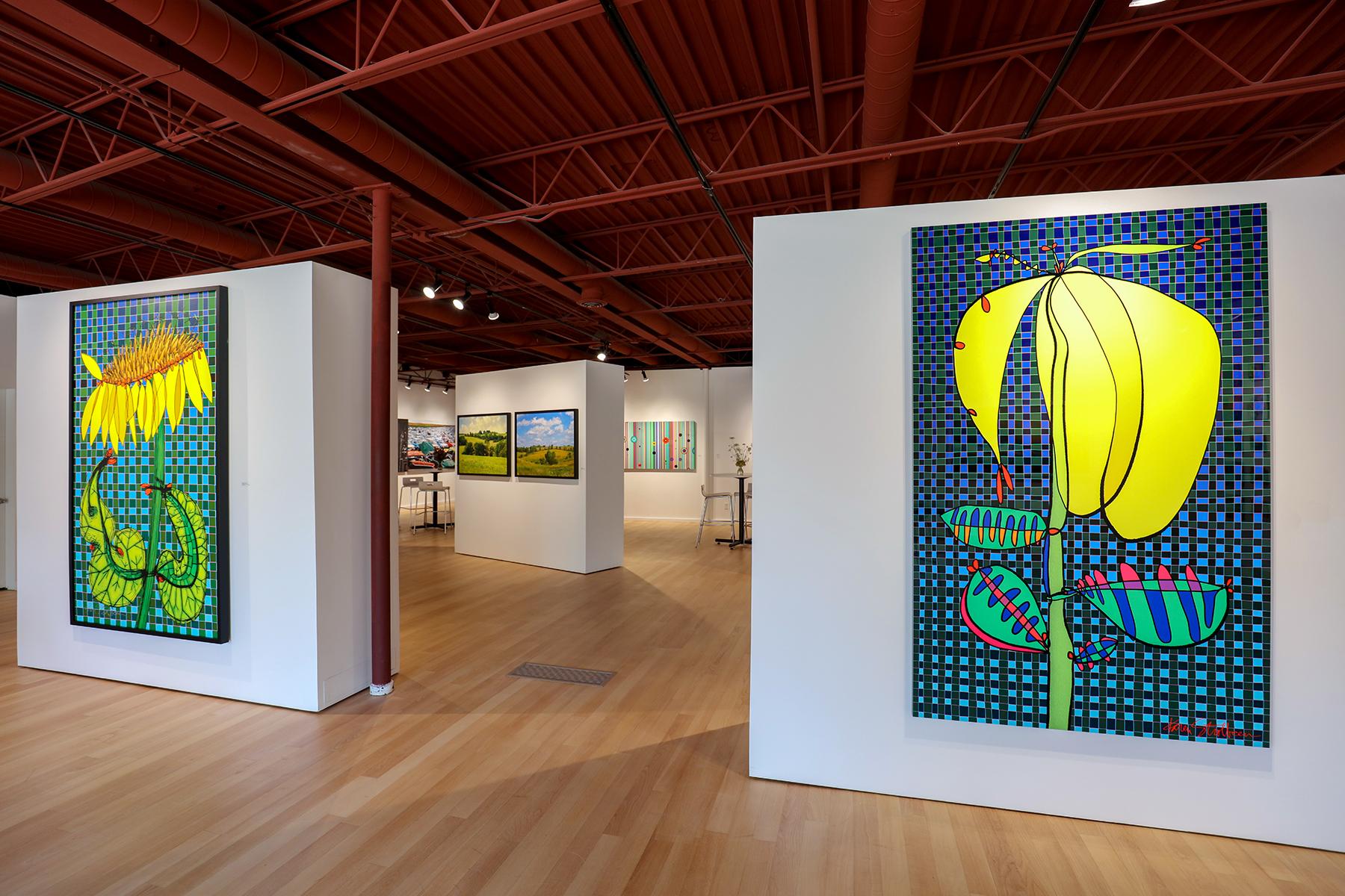 A Standing Flower (Bright, abstract, digital painting on aluminum) - Painting by Karen Strohbeen 