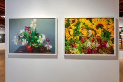 Red Vase (Still life digital floral painting printed on canvas, framed)
