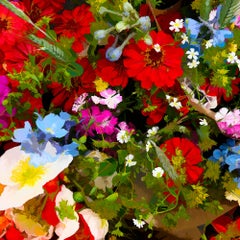 Flower Mix (Still life digital floral painting printed on canvas, framed)