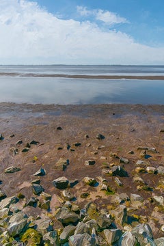 Rocky Shore (Still life digital ocean painting printed on canvas, framed)