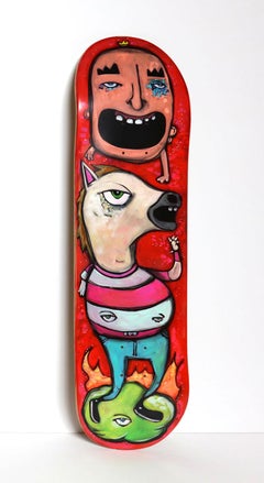Jerry Said (Figurative Painting Panel Bright Colors on Skateboard Deck)