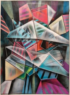 Nightfall (Abstract Painting on Paper with Bright Colors)