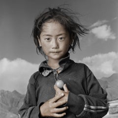 Tibetan Portrait Yama 8 Boy, Lasha Colored Silver Gelatin Photograph