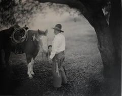 Big Oak California, Horse and Cowboy, Sepia Toned Silver Gelatin