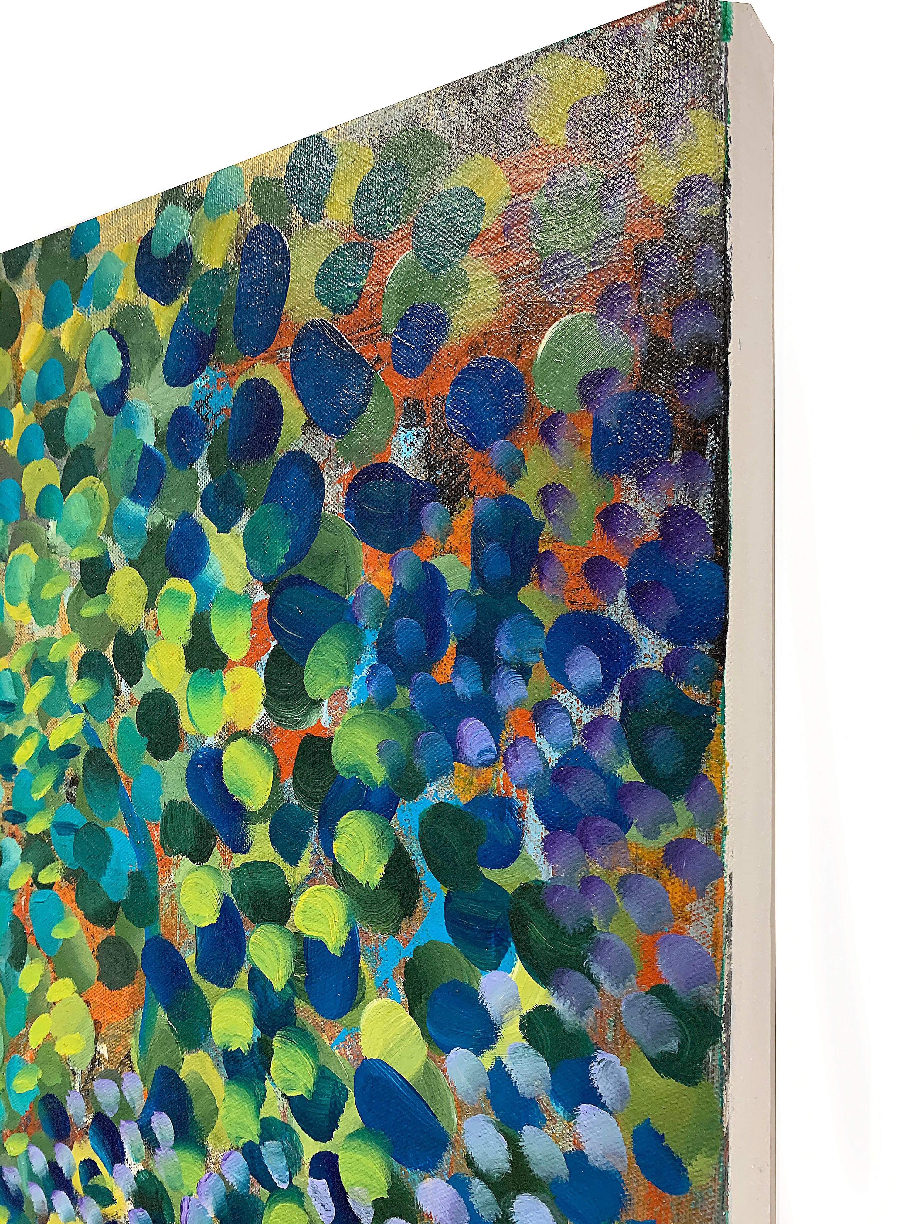 Untitled, large abstract, acrylic on canvas painting green, blue, green, orange  - Painting by Kathleen Kane-Murrell