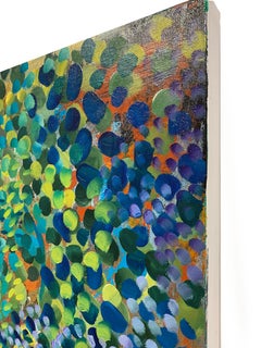 Untitled, large abstract, acrylic on canvas painting green, blue, green, orange