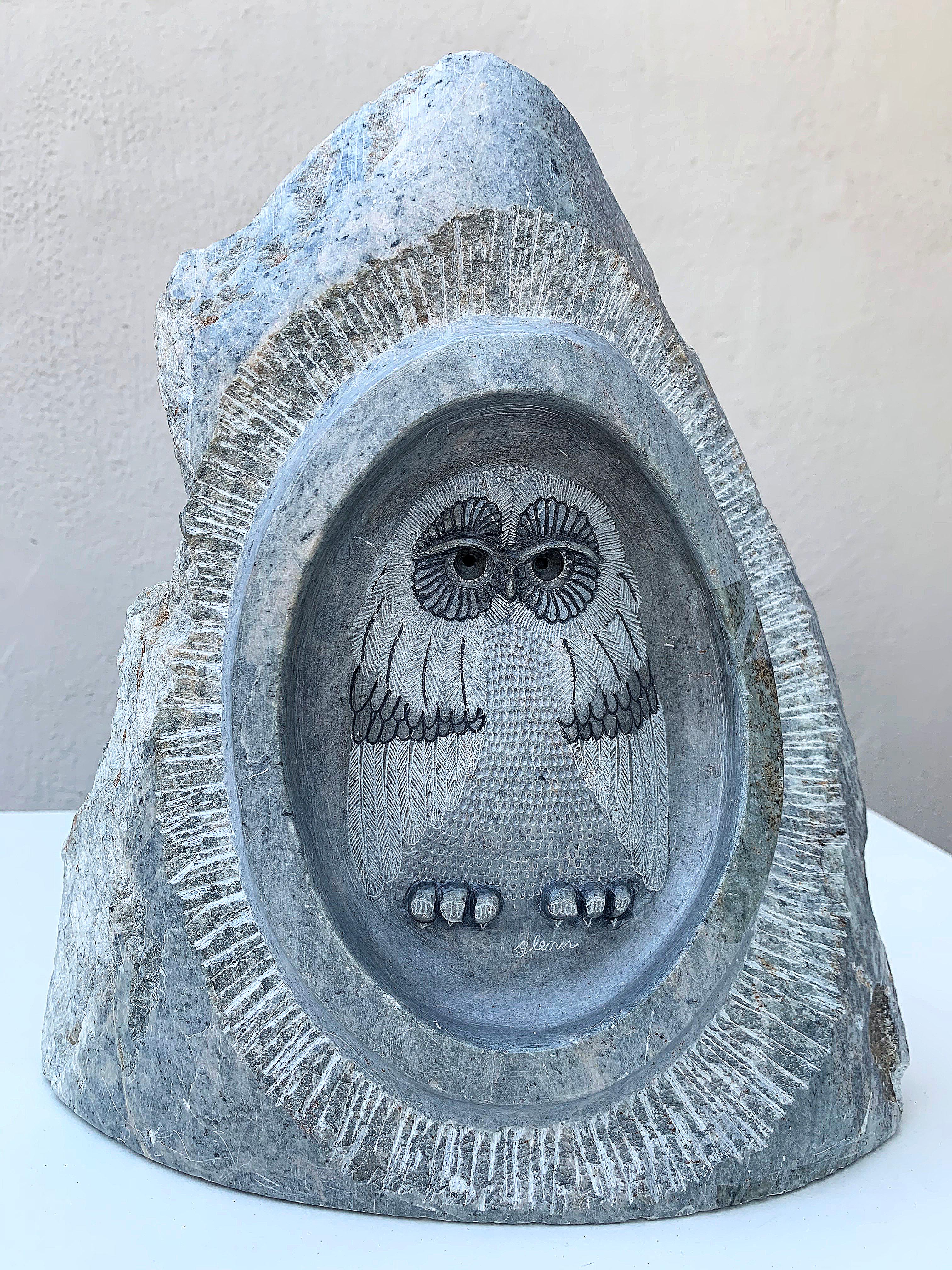 Carved Stone Owl Sculpture #143 - Art by Glenn Heath