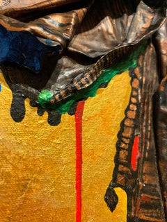 Ta Da, Gemälde in Acryl auf Leinwand mit erhabener Textur, Frosch, Gold, Braun, Grün