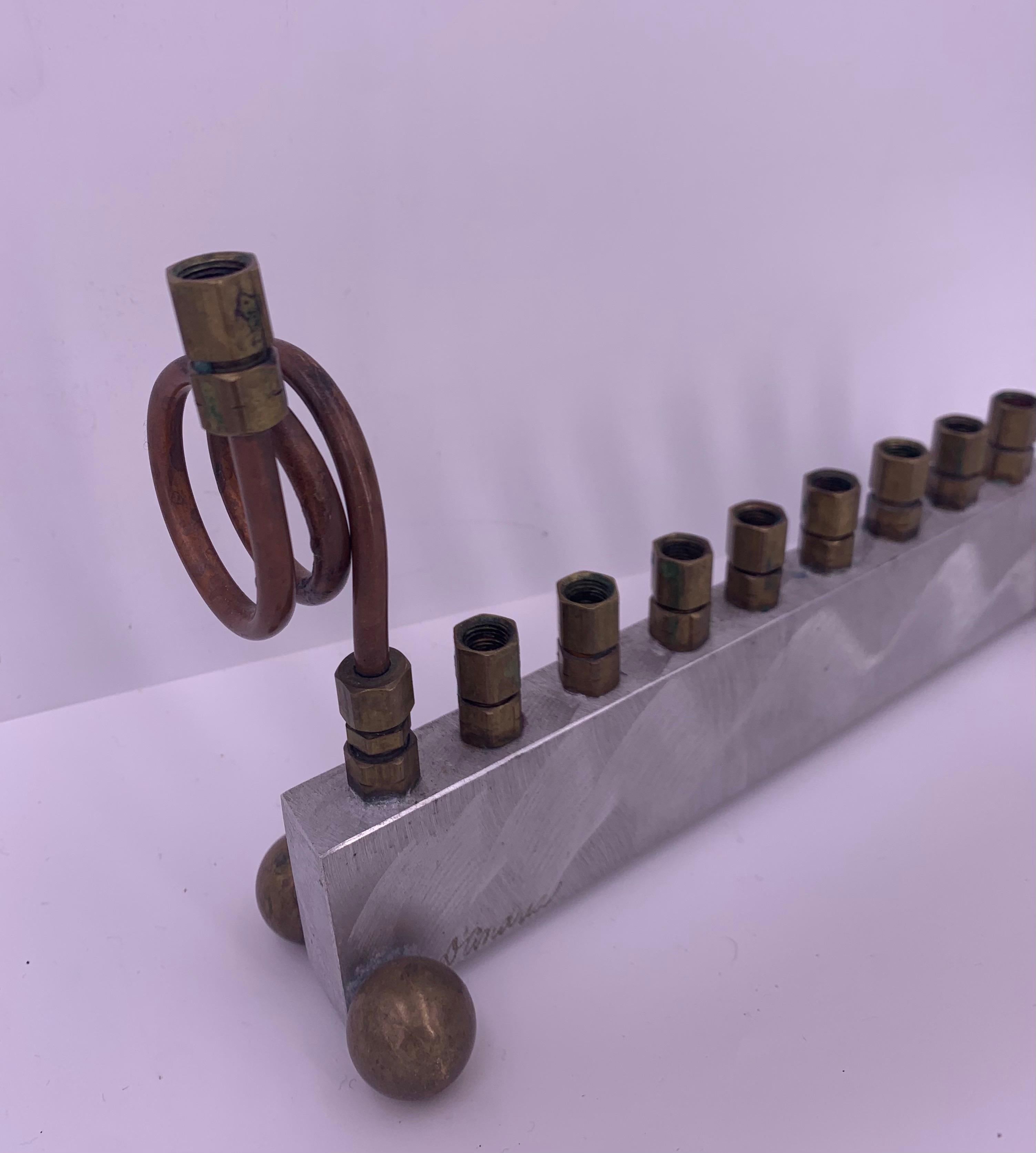 Aluminum and Brass Menorah or Sculpture - Purple Abstract Sculpture by ___ D'Andrea